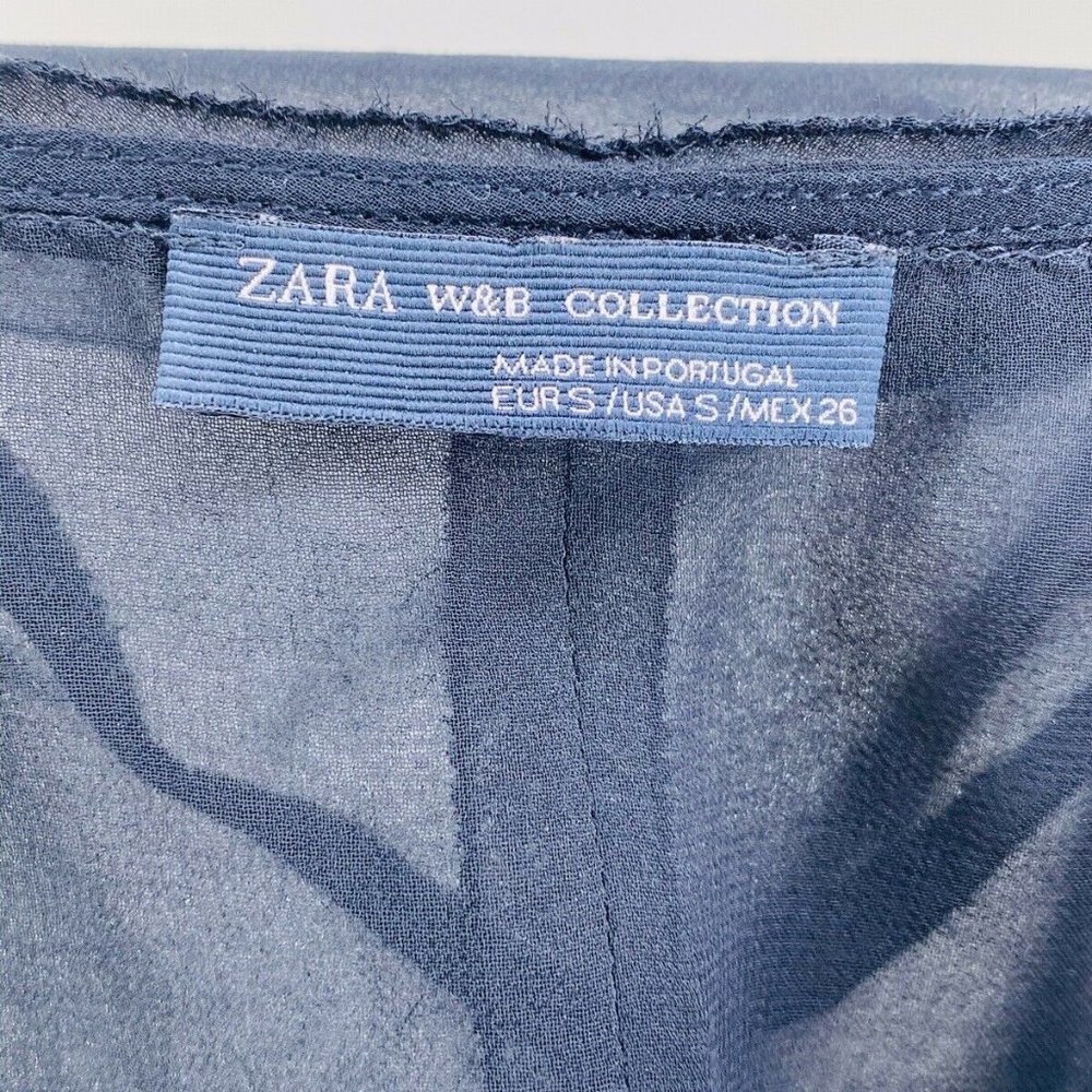 ZARA W&B Collection Chiffon Sheer Short Sleeve Top Embellished w/ Faux Pearls S - Picture 6 of 10
